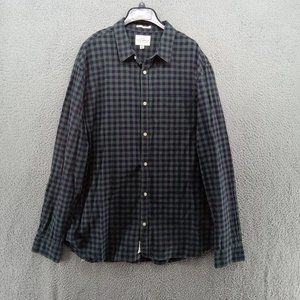 Lucky Brand Shirt Mens XXL Green Blue Gingham Check Classicore Cotton Stretch‎